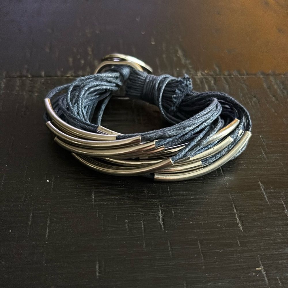 Blue & Silver Tone Tube Layered Bracelet w/ Buckle​